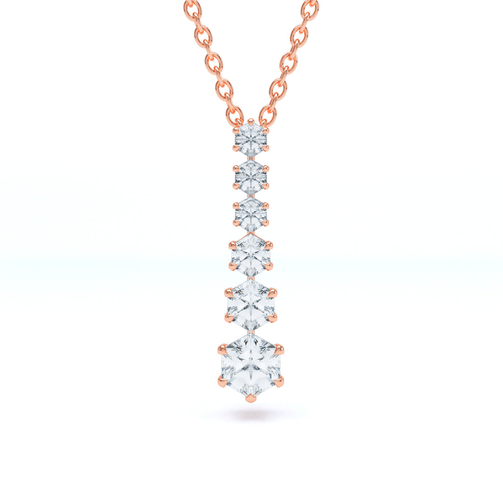 Our Patented Hexa® Cut Diamonds, Talon Claw set and articulating within a Handmade Pendant & 18 Karat Gold Chain.
