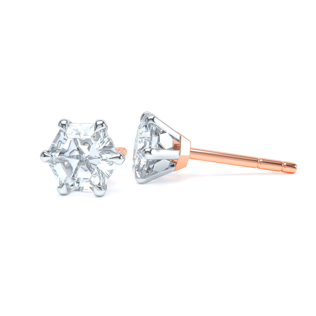 Our Patented Hexa® Cut Diamonds, Talon Claw set into Handmade 18 Karat Gold or Platinum Ear Studs